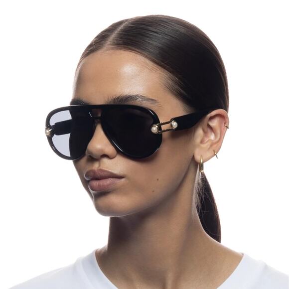 NEW Le Specs Missoma Jupiter Link Aviator Black Pearl Sunglasses - Picture 4 of 16